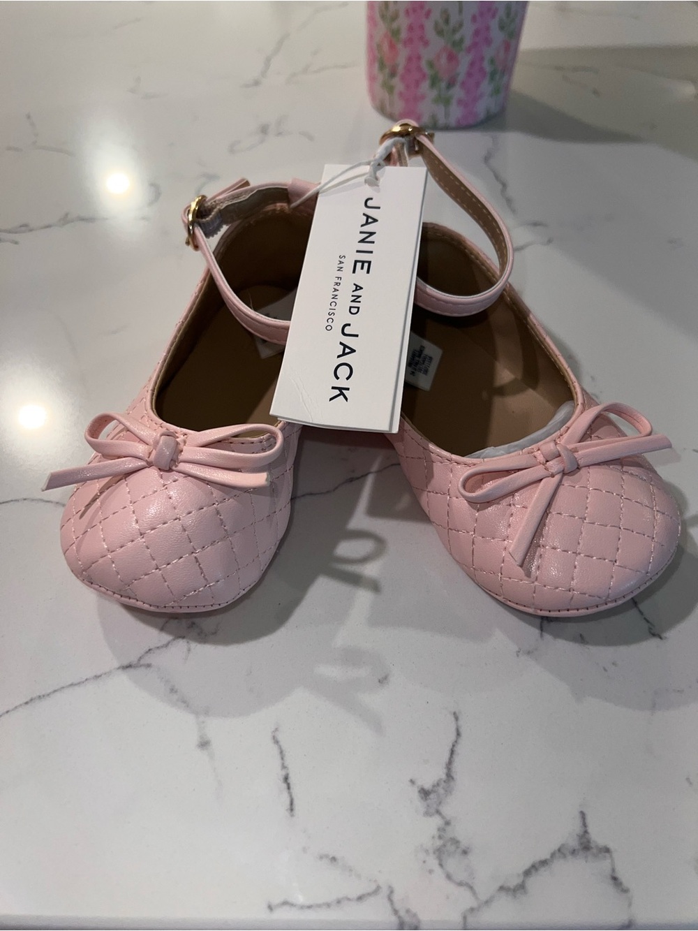 Janie and Jack Light Pink Quilted Mary Jane Ballet Flats with Bow